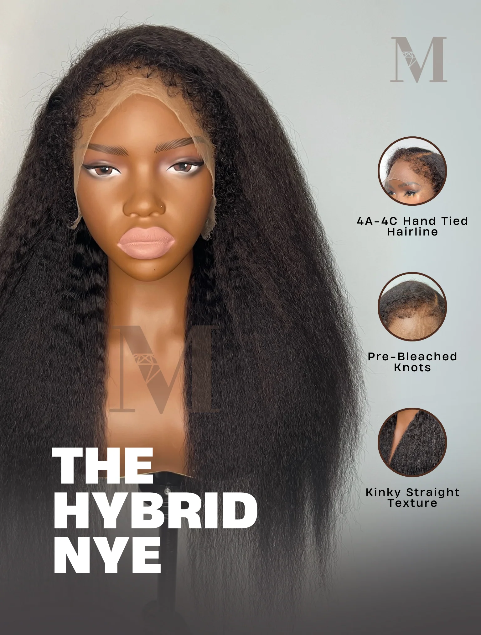 Hybrid Nye HD Custom Wig | Ultra-Long Kinky Straight Perfection with Hybrid Hairline