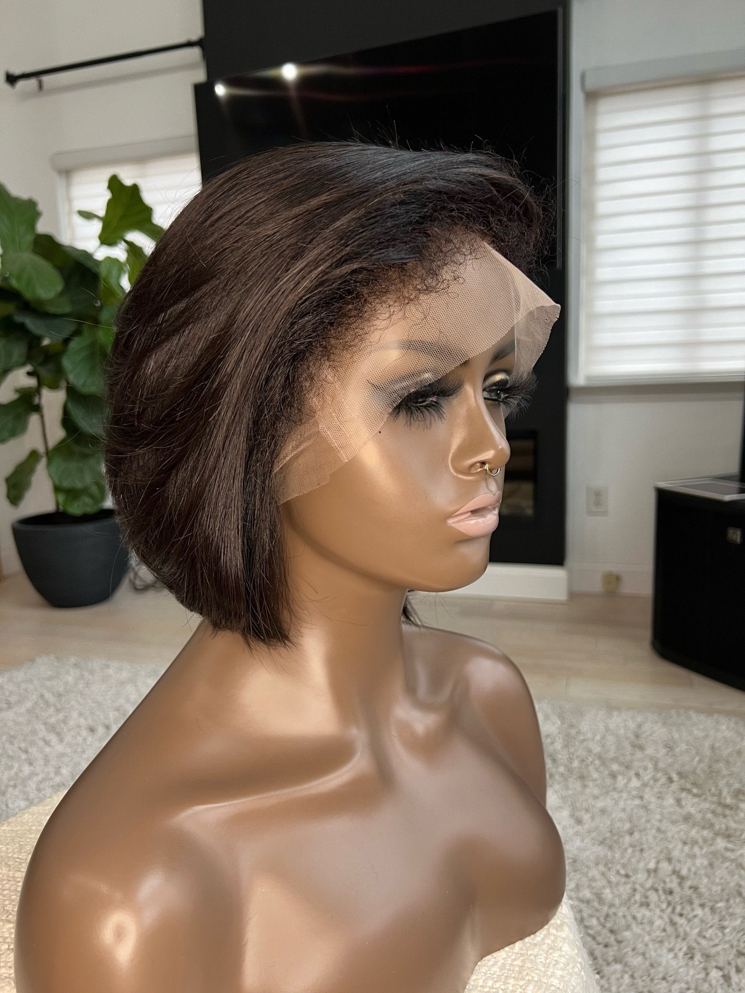 Hybrid Dime Bob 8” 4C Kinky Edges Lace Wig -  - 